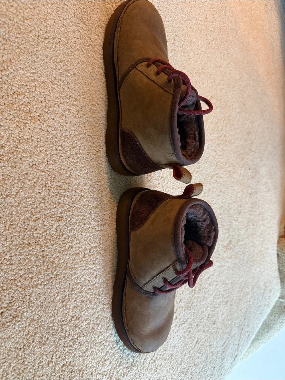 UGG Kids Brown Ankle Boots with Burgundy Laces